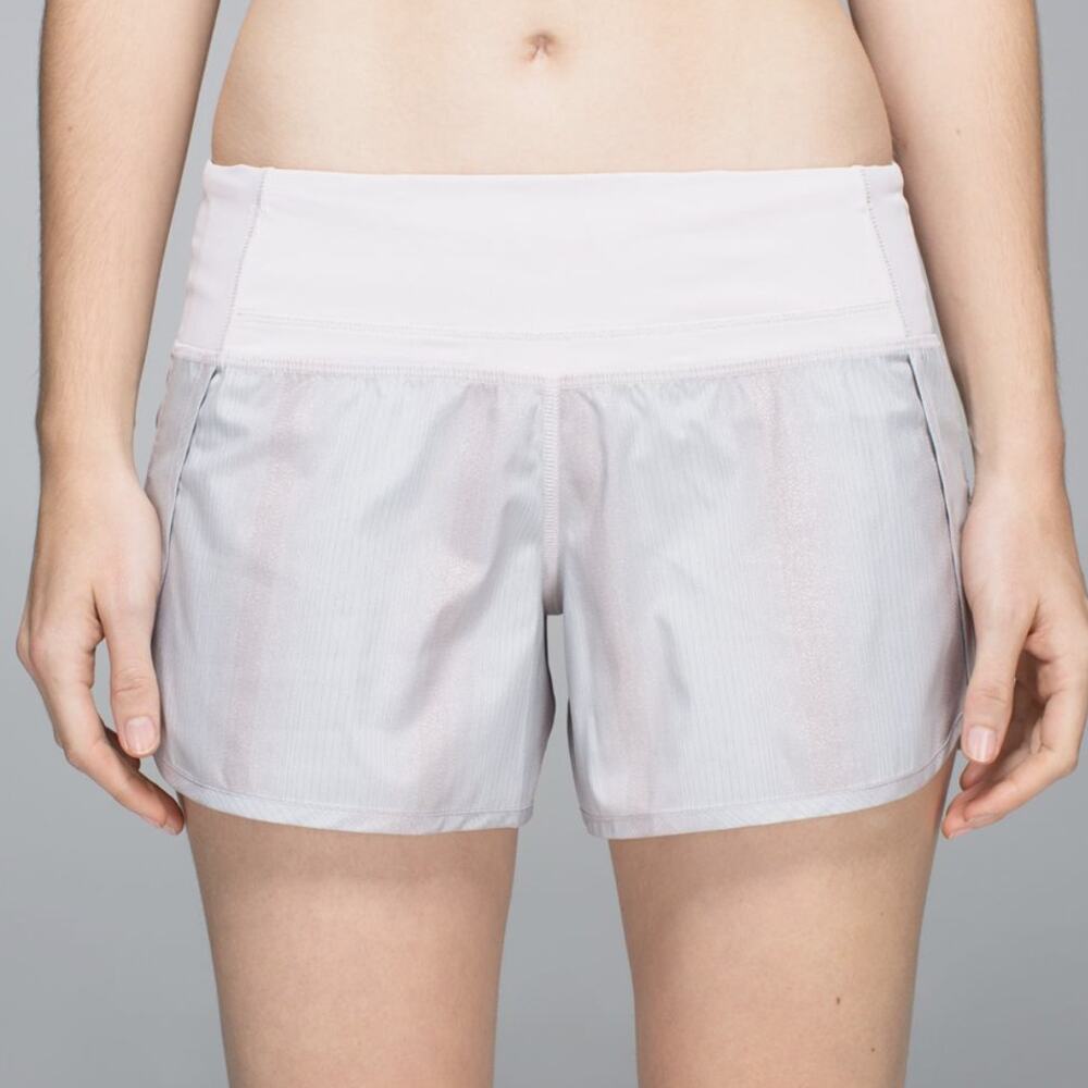 Lululemon Sparkle Silver Spoon Blush Run Times 2 Way Stretch Shorts